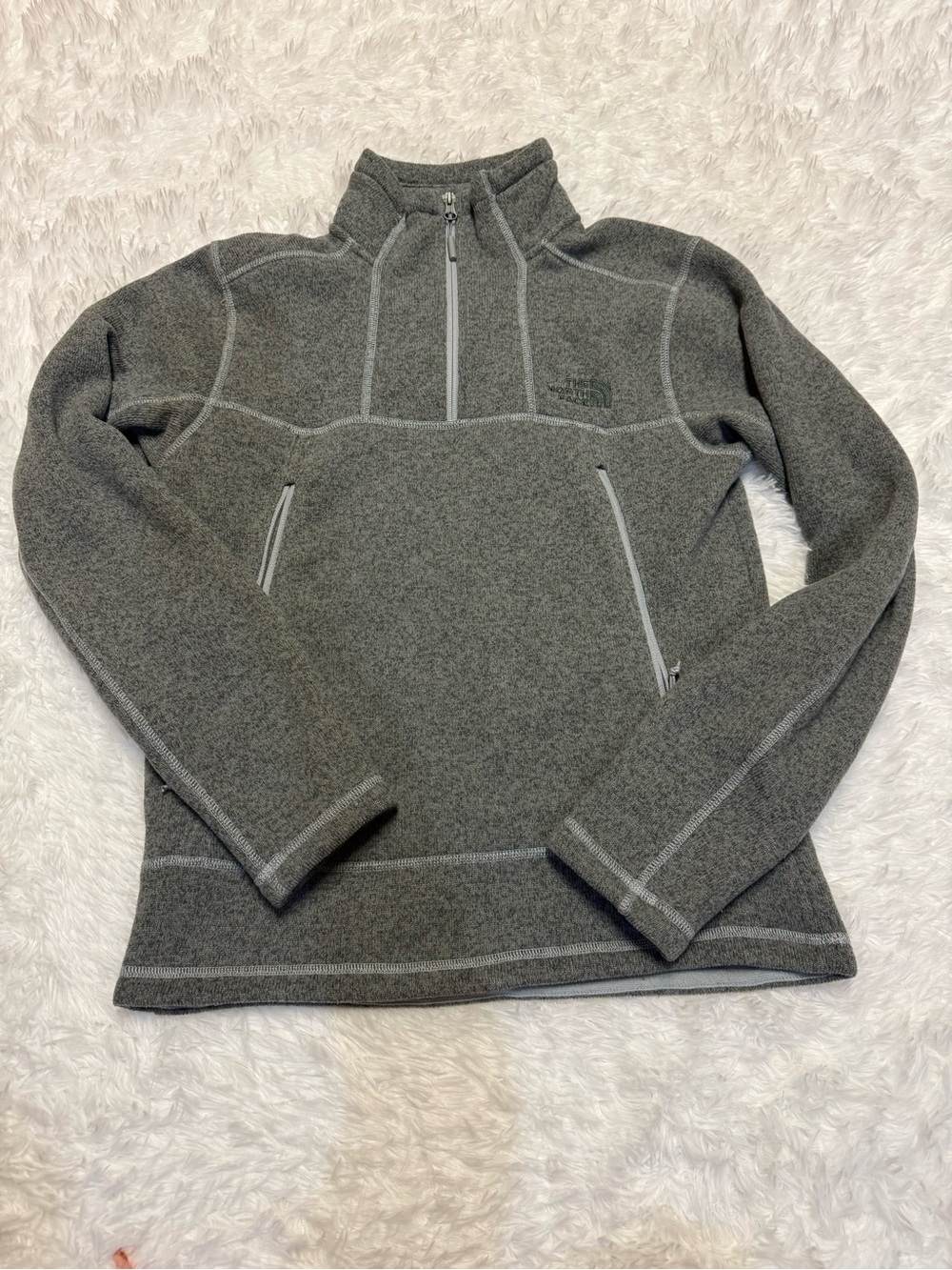 The North Face Pullover Men's Size Small Fleece Lined Gray 1/4 Zip Double Pocket